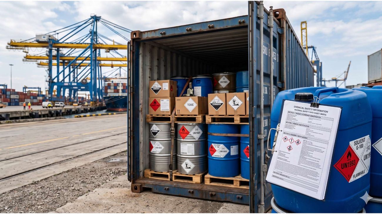 Container hóa chất làm đẹp được mở kiểm tra tại cảng với MSDS đính kèm