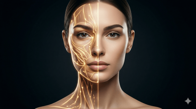 Kết quả thanh thoát và thon gọn của gương mặt sau thời gian kiên trì thực hành Face Yoga và Gua Sha kết hợp chu trình phục hồi da