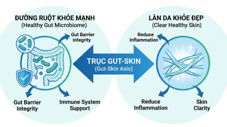 Mối liên hệ mật thiết giữa hệ vi sinh đường ruột và sức khỏe làn da (Gut-Skin Axis)