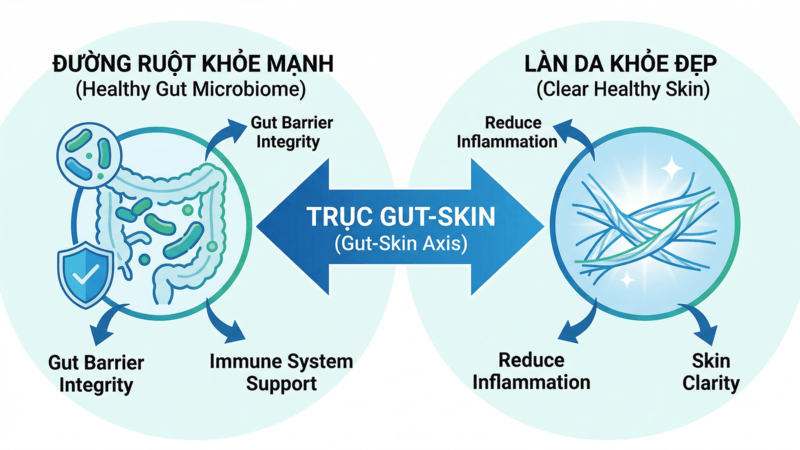 Mối liên hệ mật thiết giữa hệ vi sinh đường ruột và sức khỏe làn da (Gut-Skin Axis)