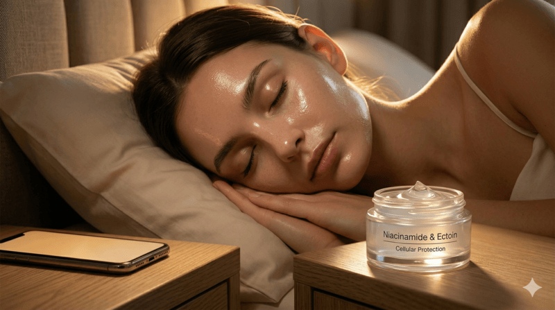 Phục hồi da ban đêm bằng mặt nạ ngủ chứa Niacinamide và Ectoin