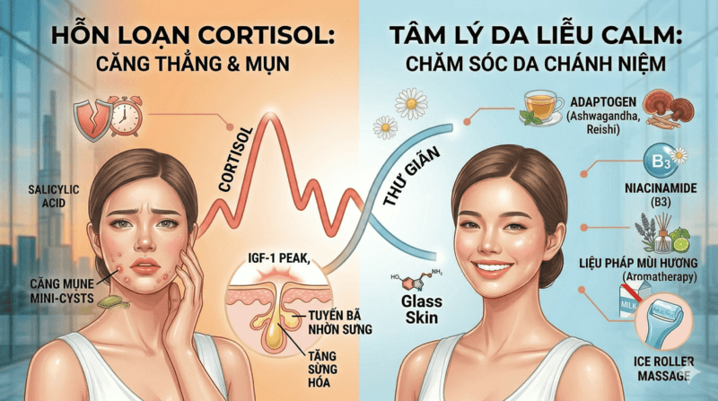 So sánh Cortisol Chao và Psychodermatology Calm