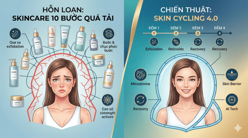 So sánh Skincare 10 Bước Quá Tải vs. Skin Cycling 4.0 Chiến thuật