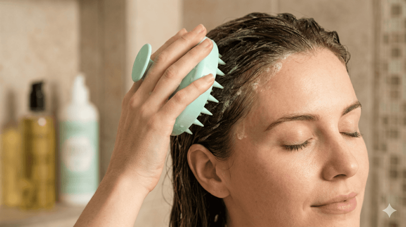 Tẩy tế bào chết và massage da đầu bằng lược silicon